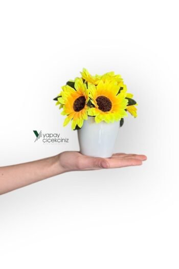 Modern Beyaz Saksıda Gerçekçi Yapay Ayçiçeği