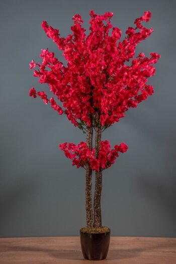 Siyah Renkli Saksıda 120 cm Vişne Renkli Yapay JaponBahardalı Ağacı